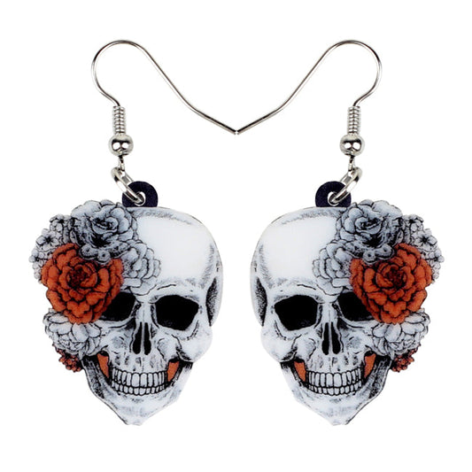 Acrylic Halloween Rose Flower Skull Earrings - Gitelle