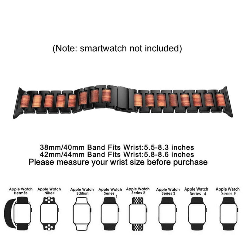 Red Sandalwood Stainless Steel Metal Band for Apple Watch