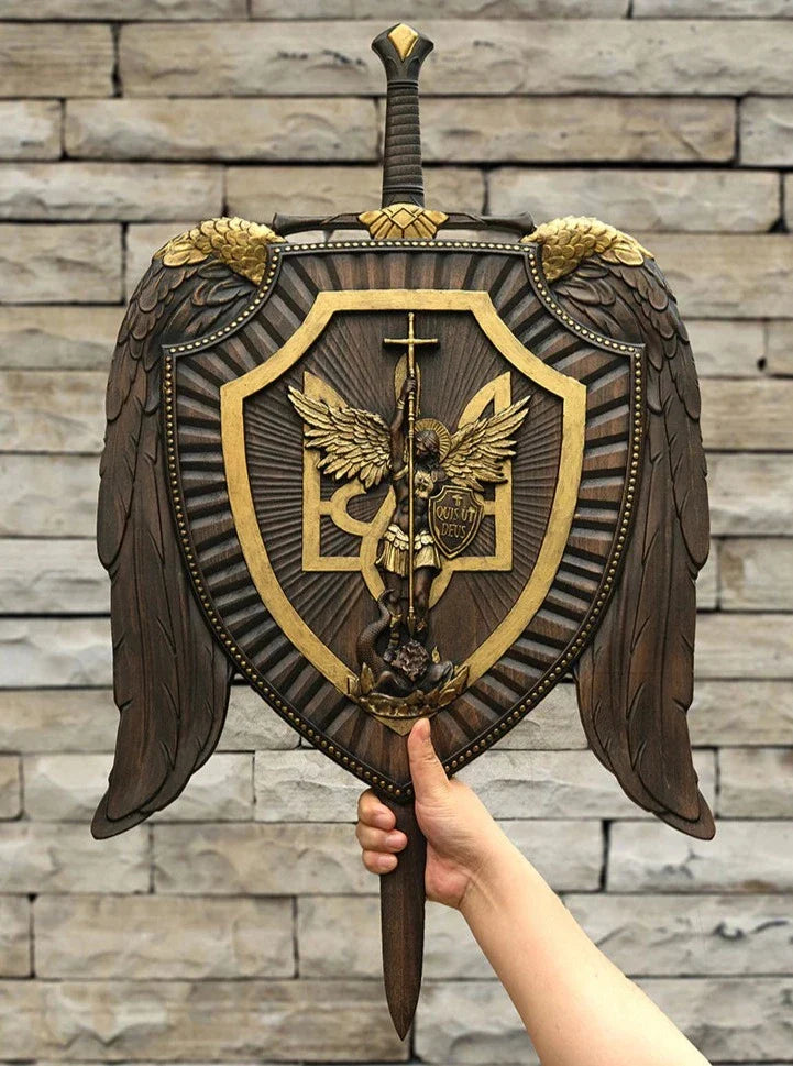 Holy Sword Archangel Michael Shield Wood Carving™