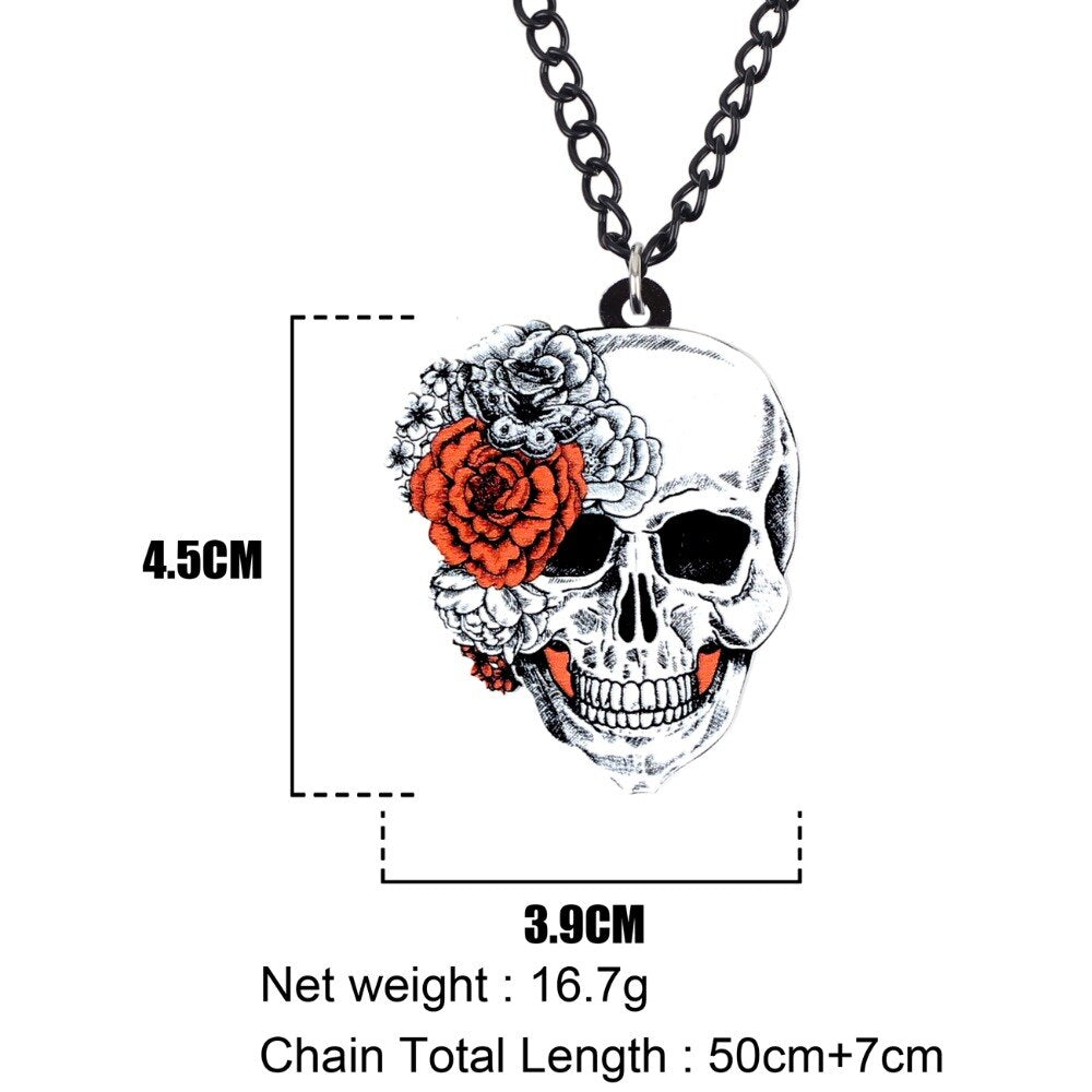 Acrylic Halloween Flower Skull Necklace - Gitelle