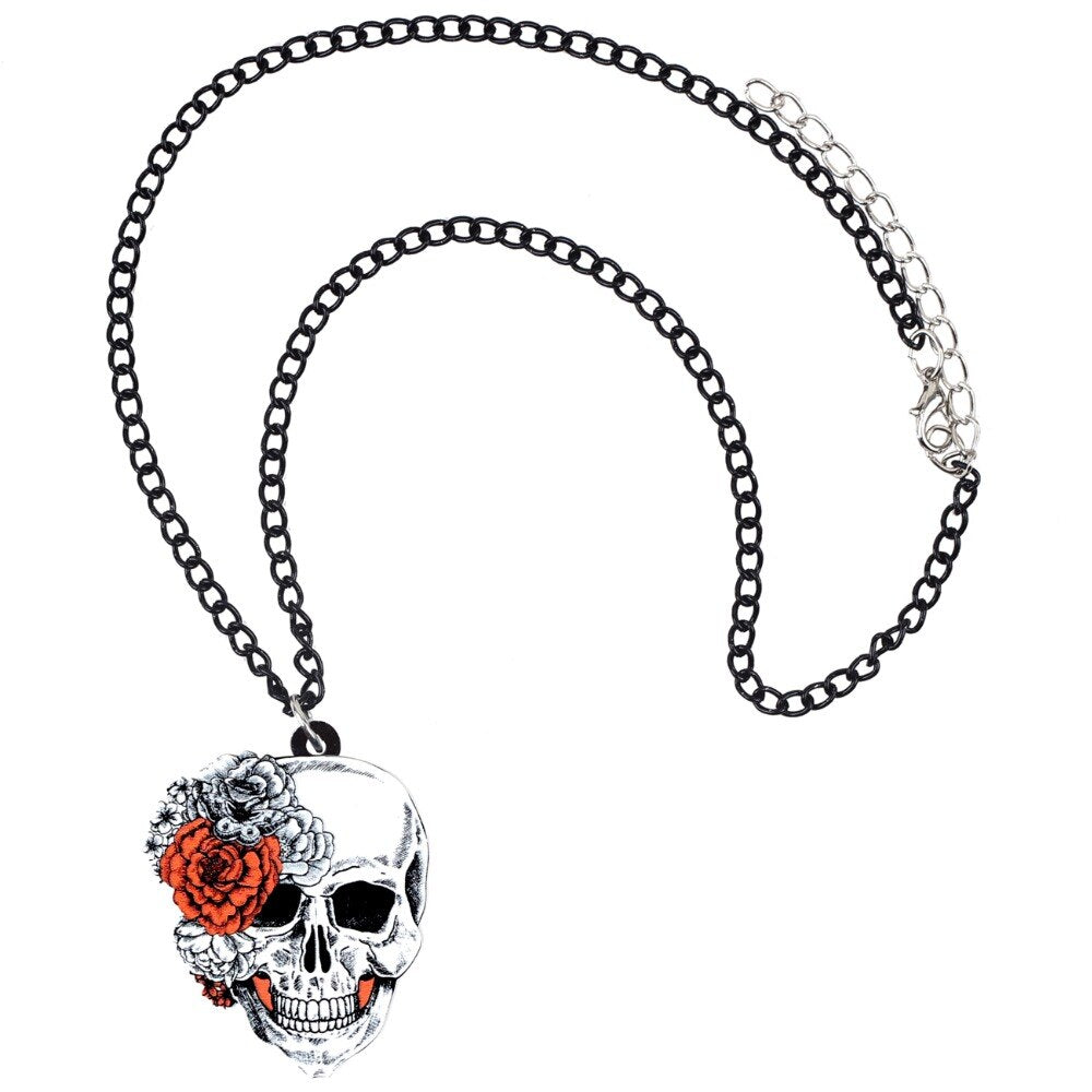 Acrylic Halloween Flower Skull Necklace - Gitelle