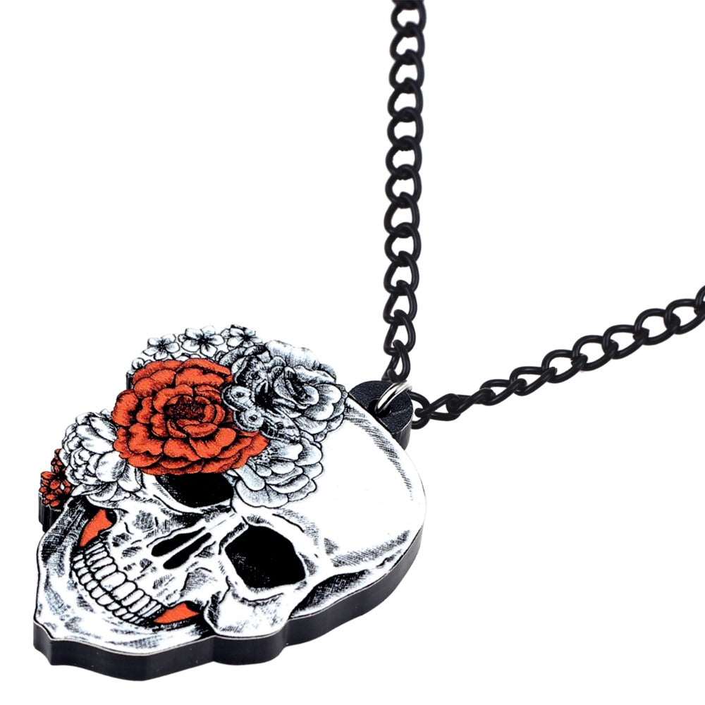 Acrylic Halloween Flower Skull Necklace - Gitelle