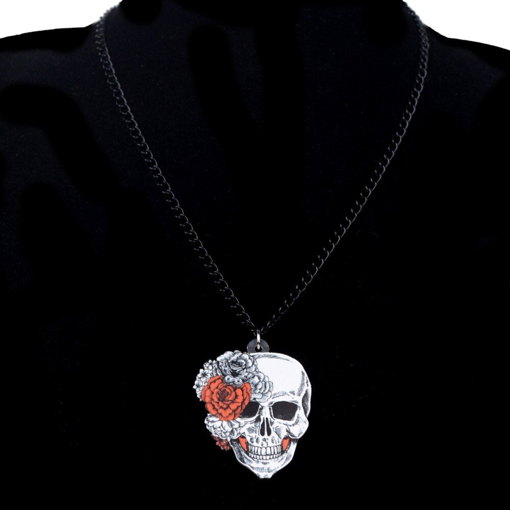 Acrylic Halloween Flower Skull Necklace - Gitelle