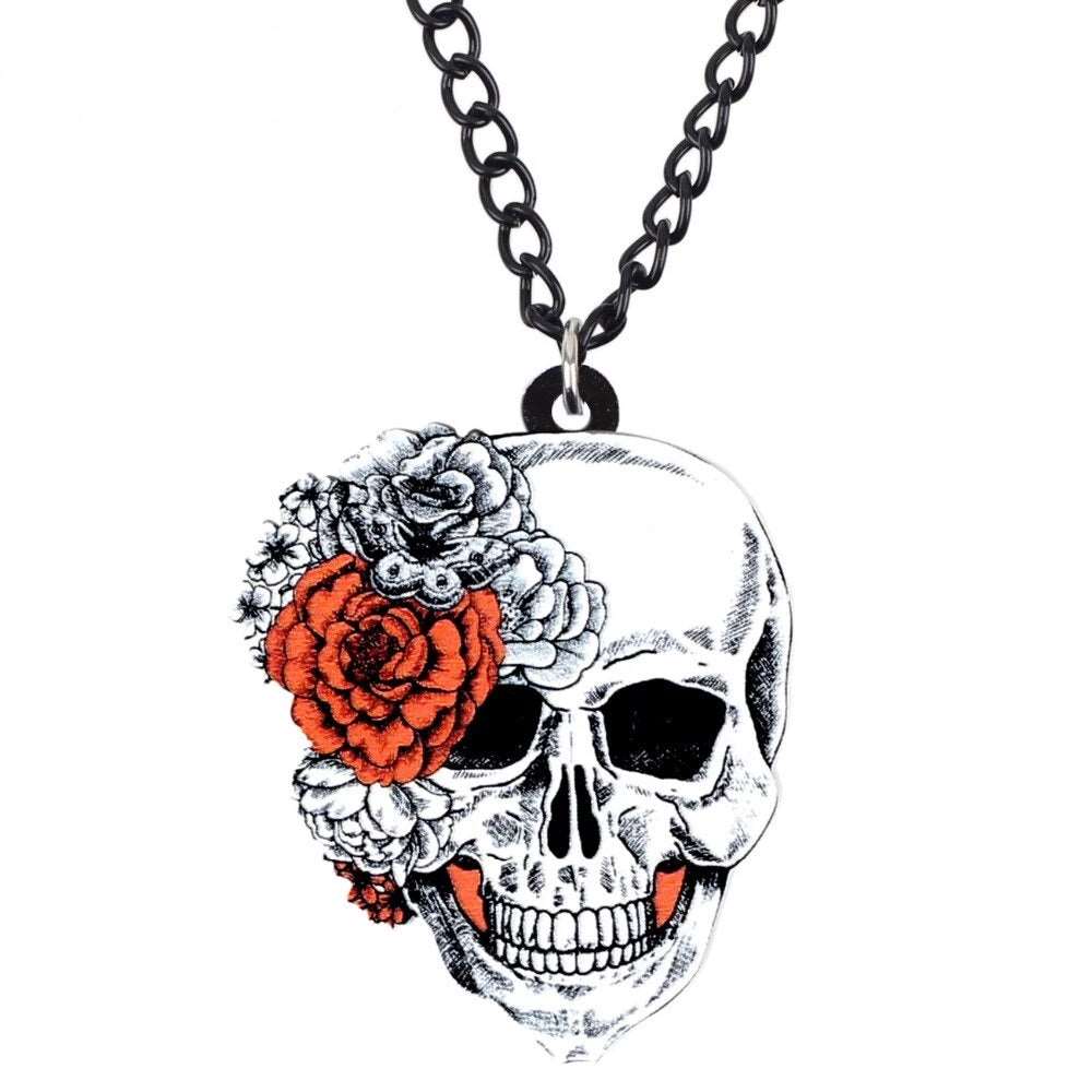 Acrylic Halloween Flower Skull Necklace - Gitelle