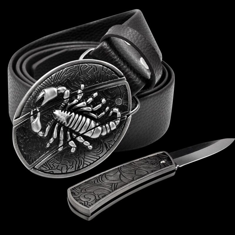 Men’s Fashion Leather Skull Belt With Knife™