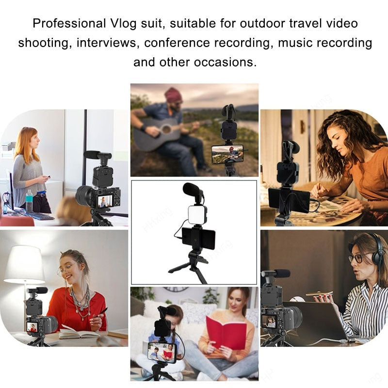 Professional video Microphone kit with Tripod Stand & LED Light™