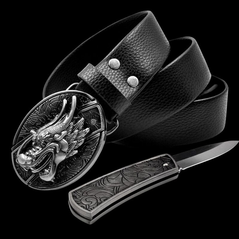 Men’s Fashion Leather Skull Belt With Knife™