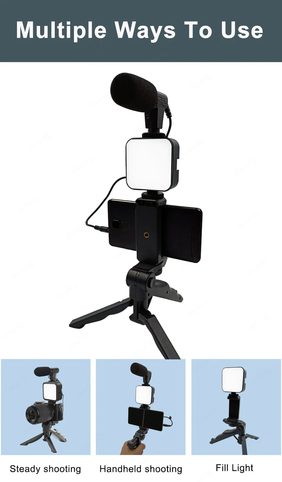 Professional video Microphone kit with Tripod Stand & LED Light™