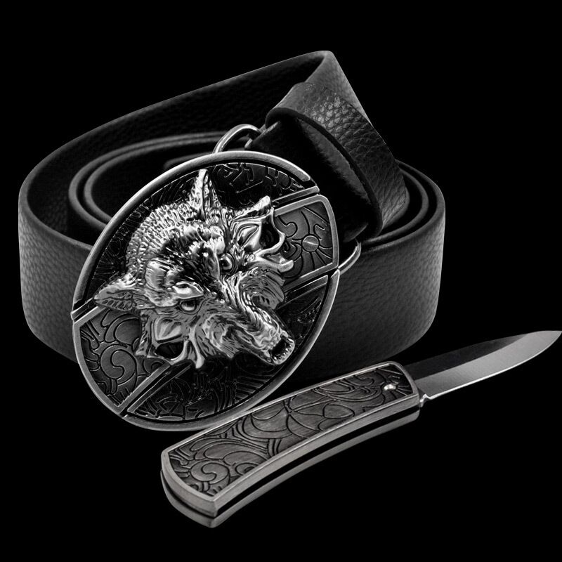 Men’s Fashion Leather Skull Belt With Knife™