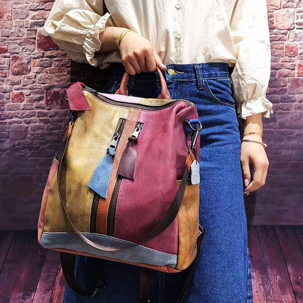 Multicolor Women Leather Zipper Backpack™