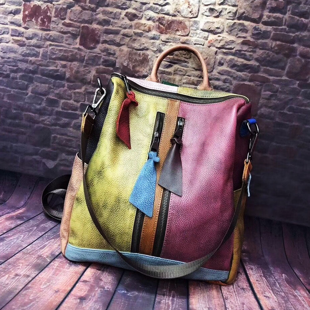 Multicolor Women Leather Zipper Backpack™