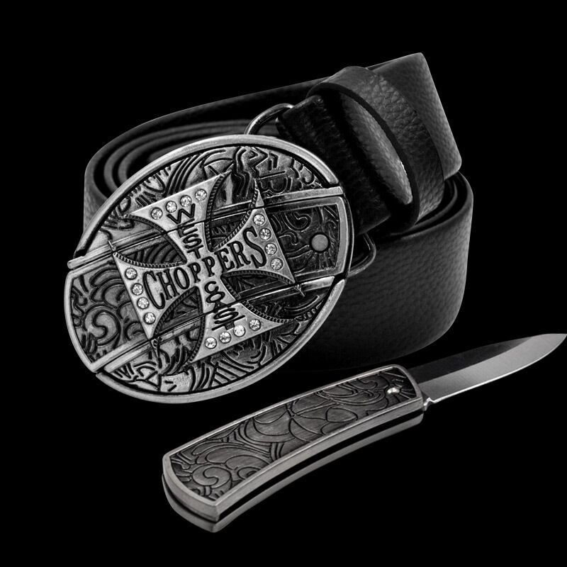 Men’s Fashion Leather Skull Belt With Knife™