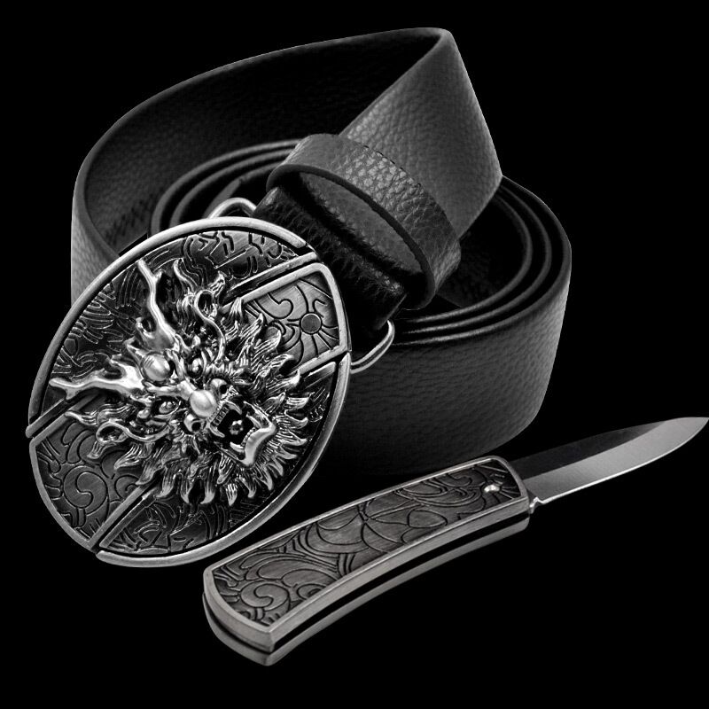 Men’s Fashion Leather Skull Belt With Knife™