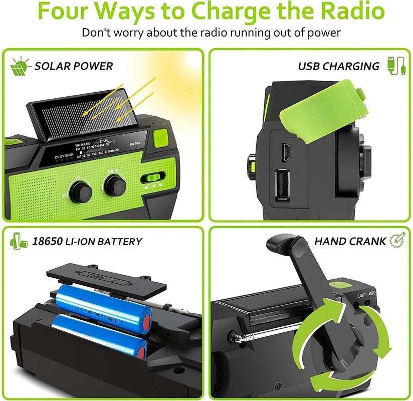 4000mAh Weather Radio with Hand Crank & Solar Charging™