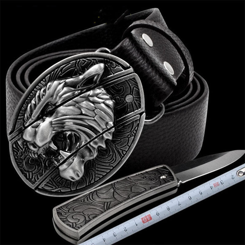 Men’s Fashion Leather Skull Belt With Knife™