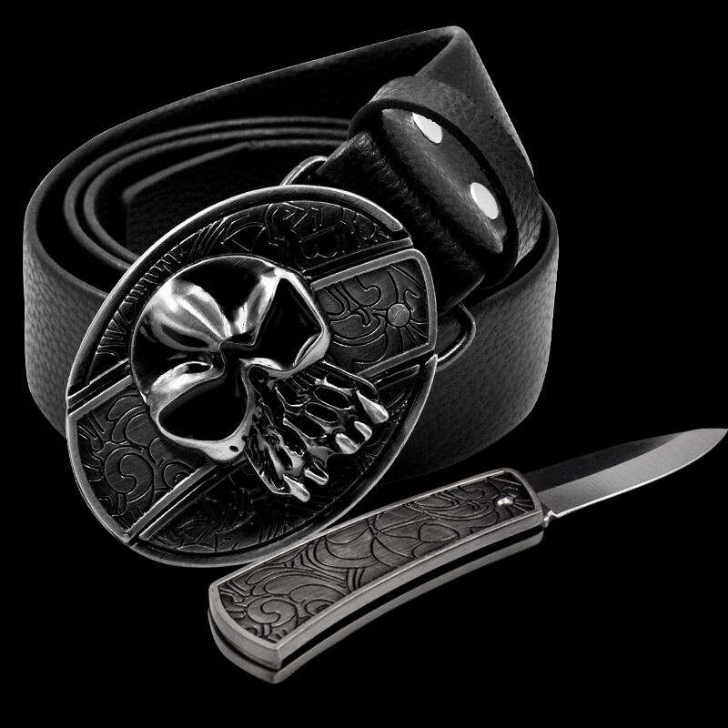 Men’s Fashion Leather Skull Belt With Knife™