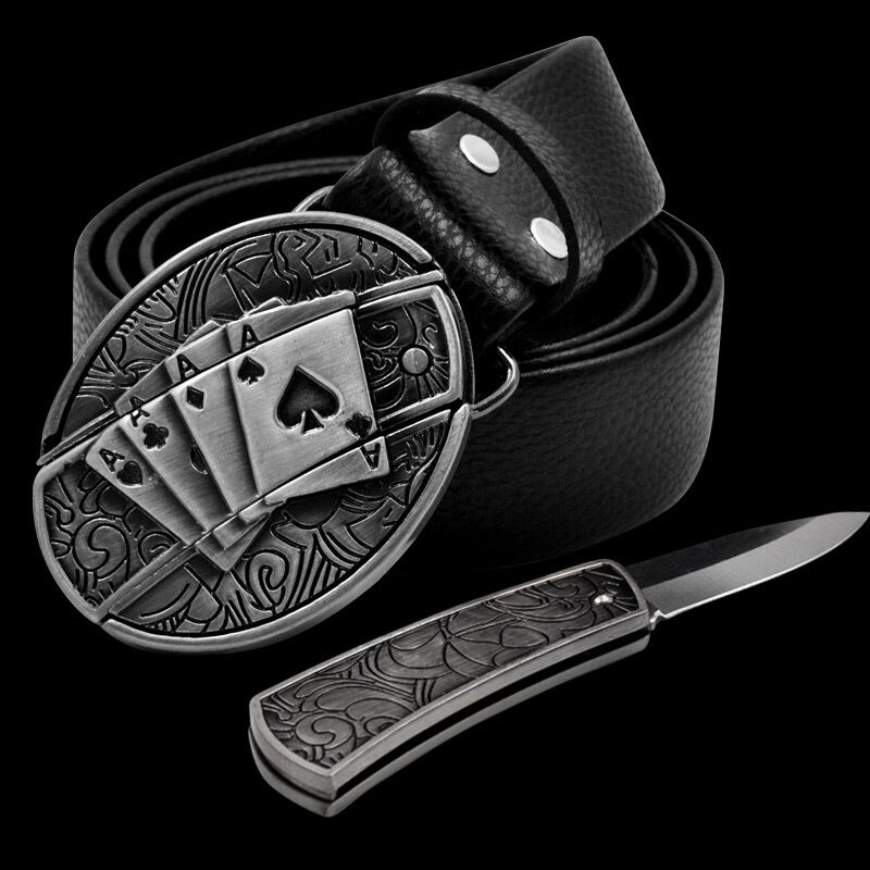 Men’s Fashion Leather Skull Belt With Knife™