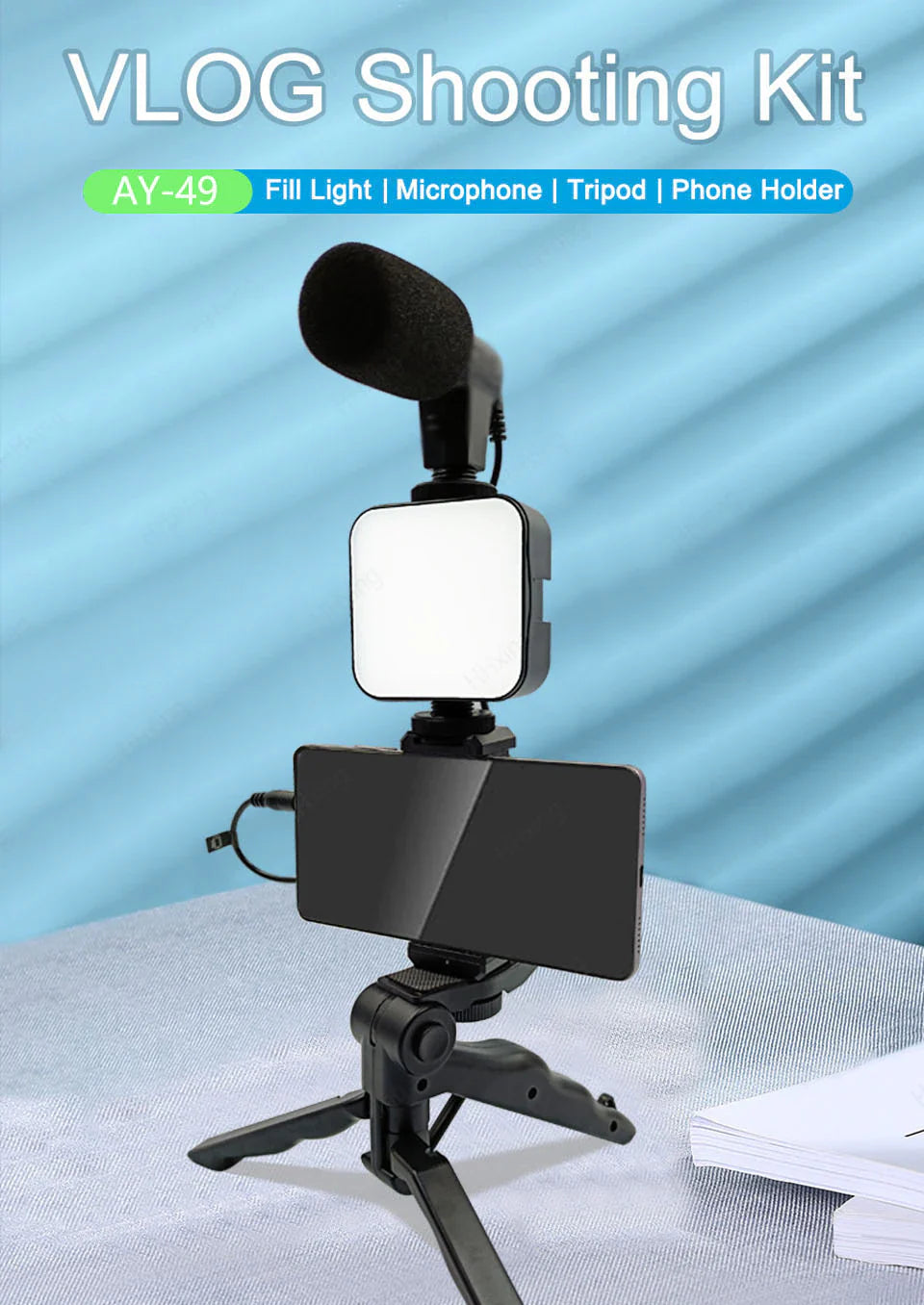 Professional video Microphone kit with Tripod Stand & LED Light™