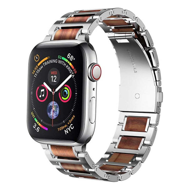 Red Sandalwood Stainless Steel Metal Band for Apple Watch