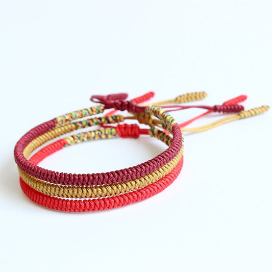 Handmade Tibetan Lucky Knots Bracelet - deep red, golden, red - Gitelle