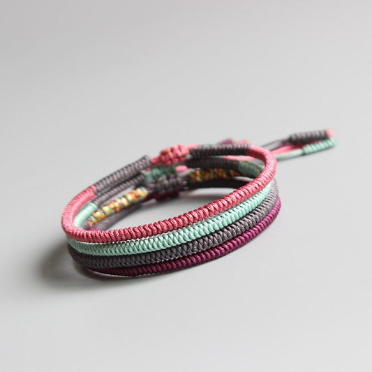 Handmade Tibetan Lucky Knots Bracelet - mint, pink, purple, grey - Gitelle