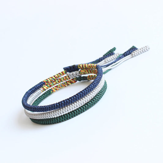 Handmade Tibetan Lucky Knots Bracelet - deep blue, silver, dark green - Gitelle