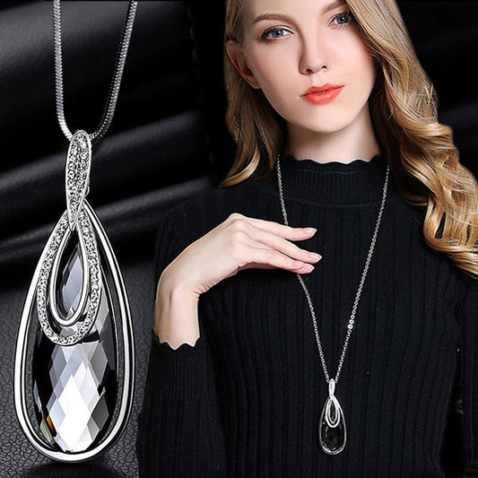 Long Necklace with Pendant for Women - Oval - Gitelle