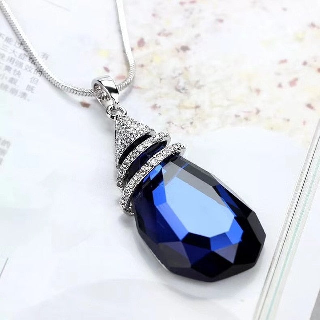 Long Necklace with Pendant for Women - Blue Drop - Gitelle