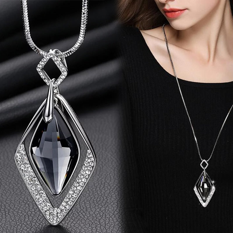 Long Necklace with Pendant for Women - Rhombus - Gitelle