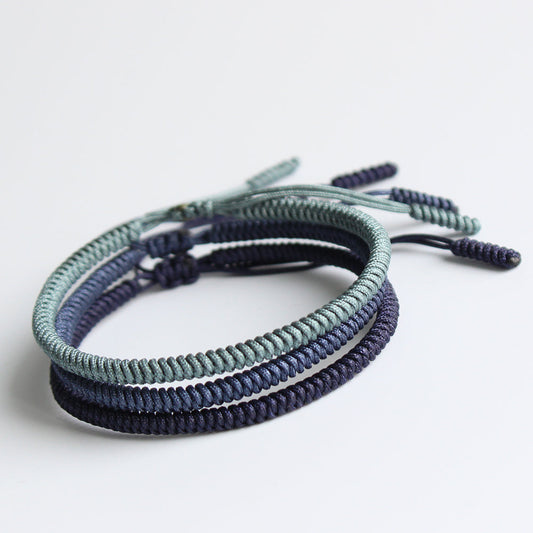 Handmade Tibetan Lucky Knots Bracelet - deep cyan, sky blue, deep blue - Gitelle