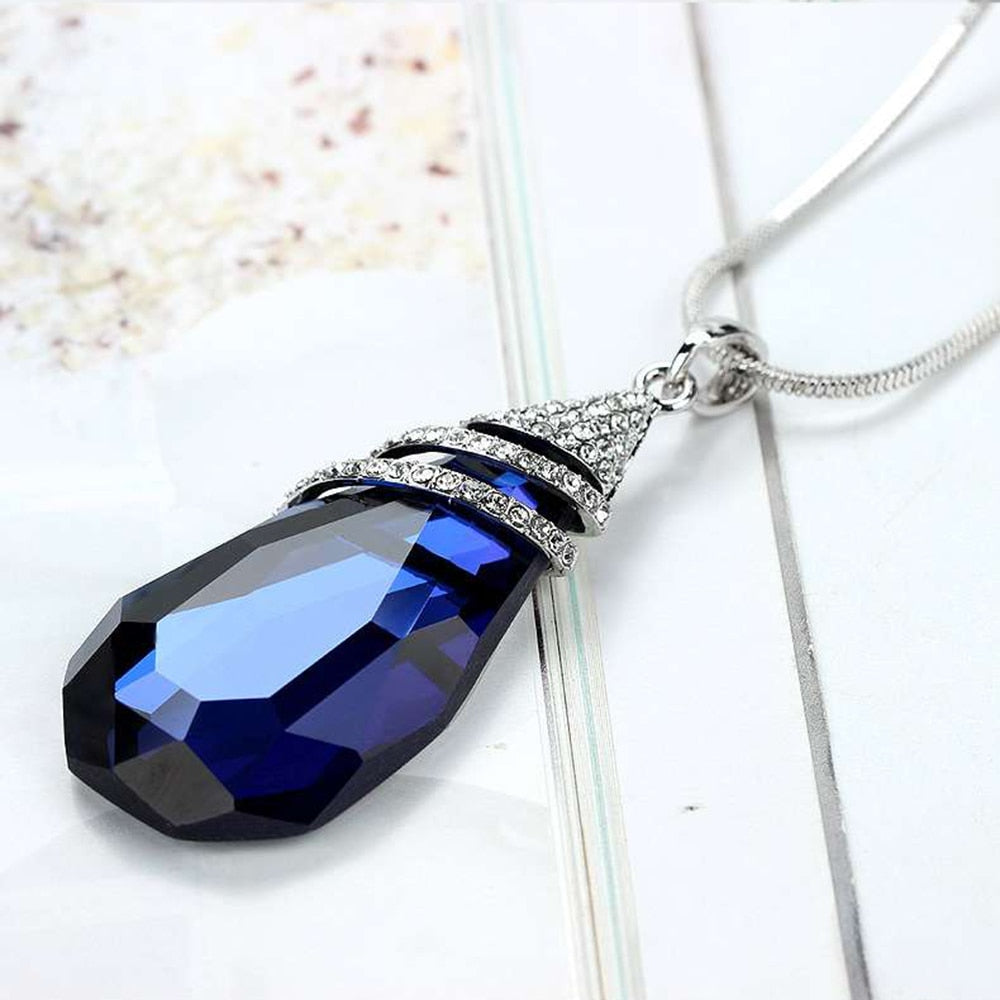 Long Necklace with Pendant for Women - Blue Drop - Gitelle