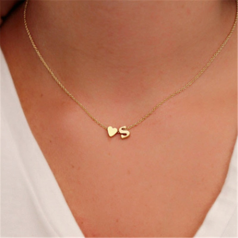 Tiny Dainty Heart Initial Necklace - Gitelle