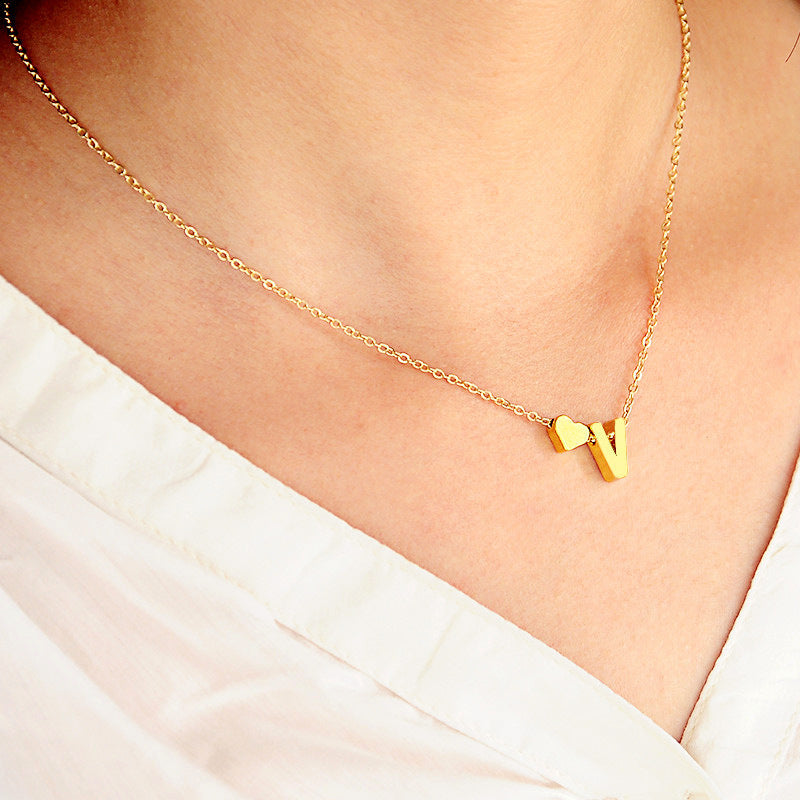 Tiny Dainty Heart Initial Necklace - Gitelle