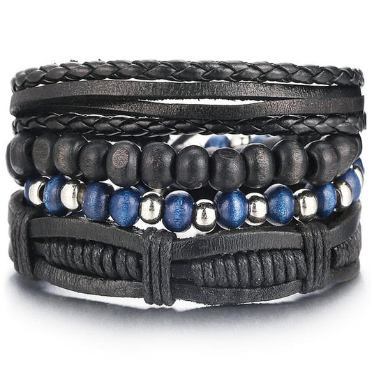 Multilayer Leather Bracelet with Wood Beads - Gitelle